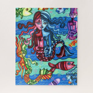 Puzzle Coloridas Sirenas Pescado Resumen Pintura Original