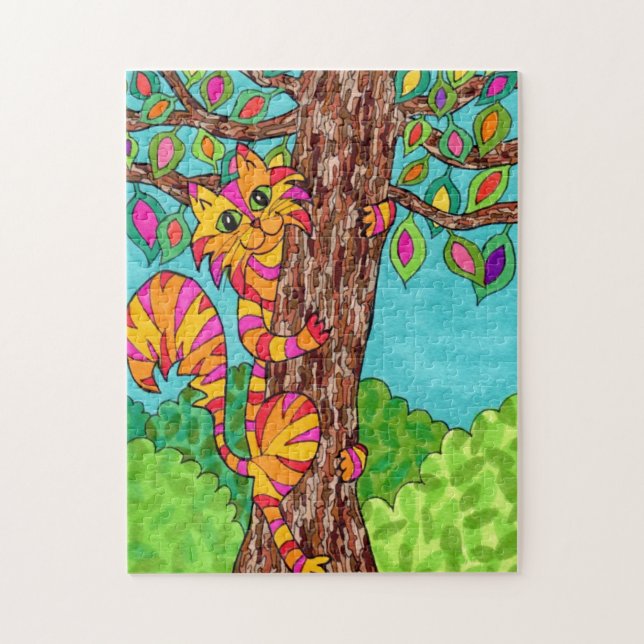 Puzzle Colorido árbol de gato rayado Cute Personalizado (Vertical)
