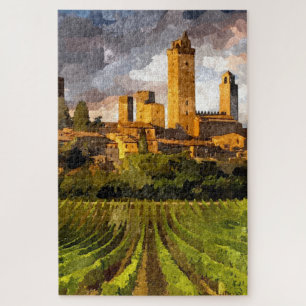 Puzzle Colorido Castillo Toscana Aquarelle Pintura