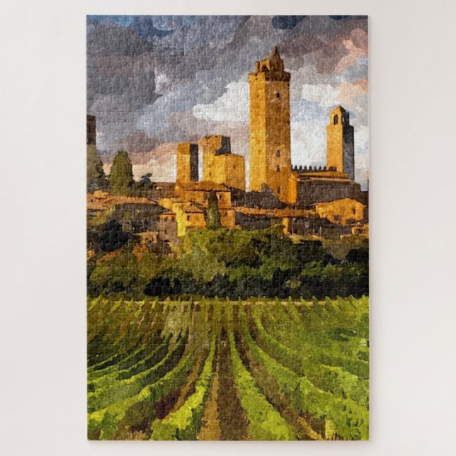 Puzzle Colorido Castillo Toscana Aquarelle Pintura (Vertical)