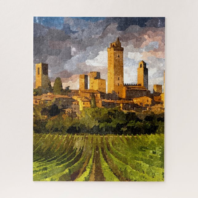 Puzzle Colorido Castillo Toscana Aquarelle Pintura de Art (Vertical)