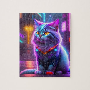 Puzzle Colorido Gato Cibernético Futurista