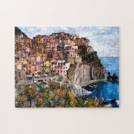 Puzzle Colorido Manarola Cinque Terre Watercolor Art