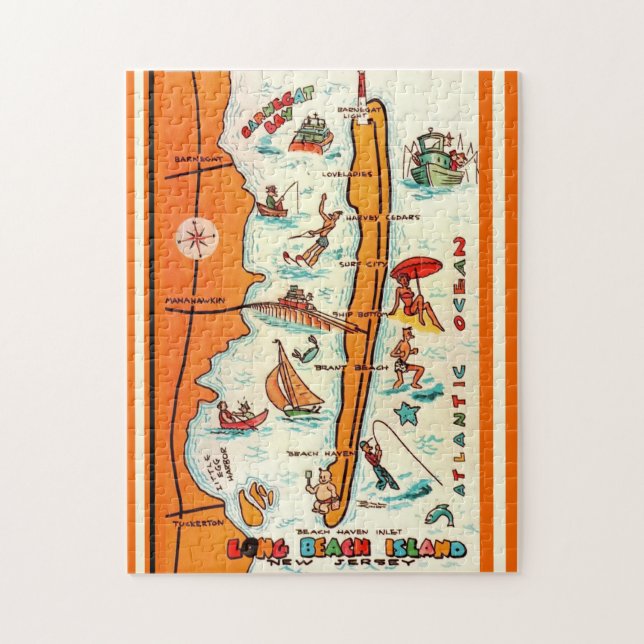 Puzzle Colorido mapa de Long Beach Island 11x14 (Vertical)
