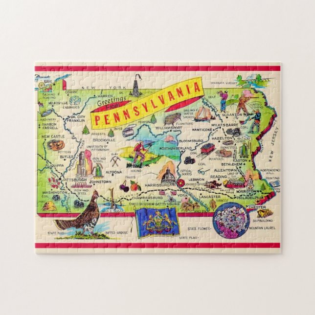Puzzle Colorido mapa de tarjetas postales de Pensilvania (Horizontal)