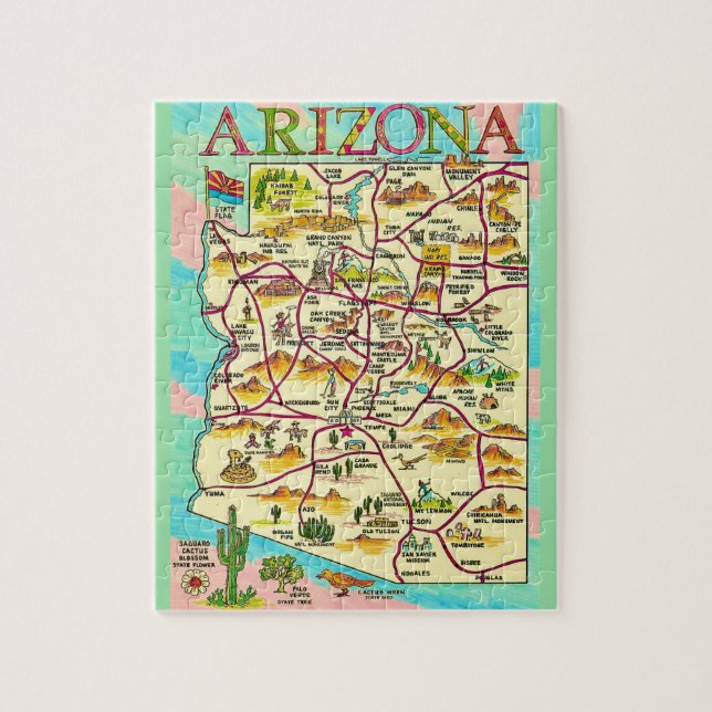 Puzzle Colorido mapa ilustrado de Arizona (Vertical)