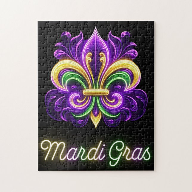 Puzzle Colorido Mardi Gras Neon Fleur de lis (Vertical)