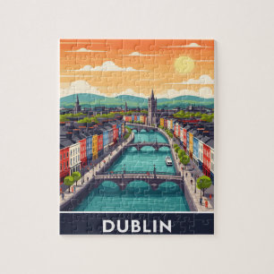 Puzzle Colorido paisaje urbano de Dublín: río Liffey y pu