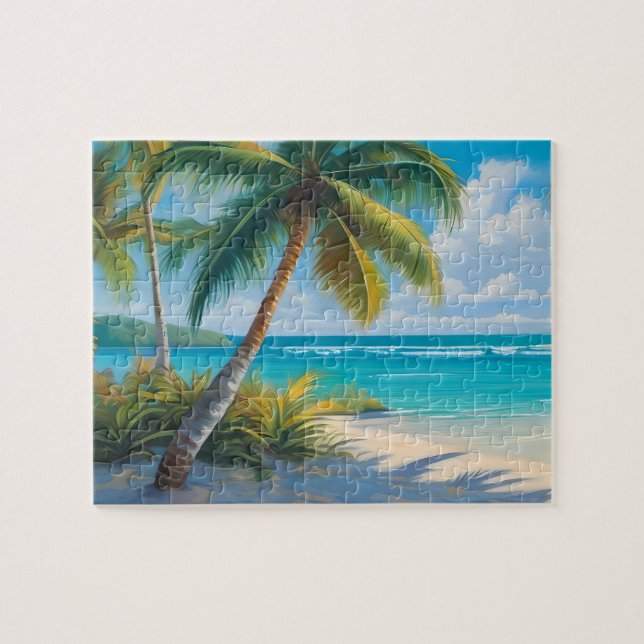 Puzzle Colorido Paraíso Tropical Mar & Palmeras (Horizontal)