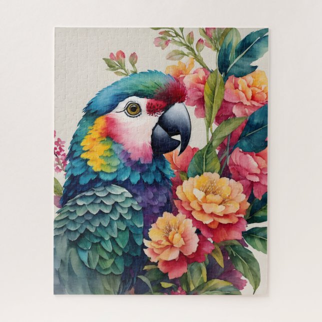 Puzzle Colorido Parrot Floral Watercolor Art (Vertical)