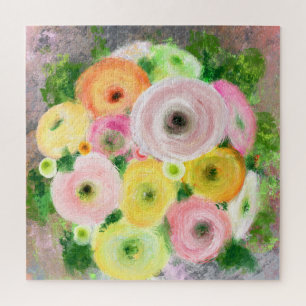 Puzzle Colorido Ranunculus Bouquet Pintura original de ar