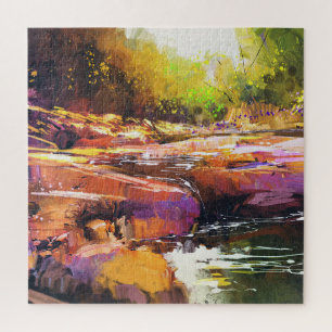 Puzzle Colorido río otoño, pintura al paisaje.