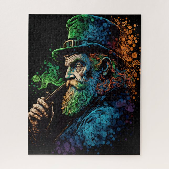Puzzle Colorido santo Patrick's Leprechaun con pipa (Vertical)