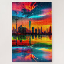 Colorido Sunset Cityscape Art