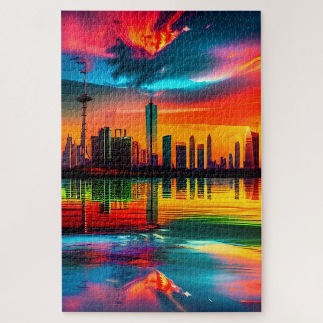 Puzzle Colorido Sunset Cityscape Art (Vertical)