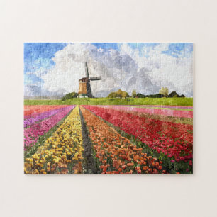 Puzzle Colorido Tulipanes Holandeses Campos de flores Art