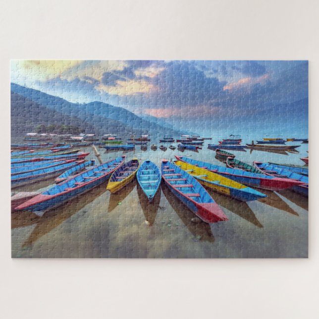 Puzzle Coloridos barcos de madera Phewa Lake Nepal Travel (Horizontal)