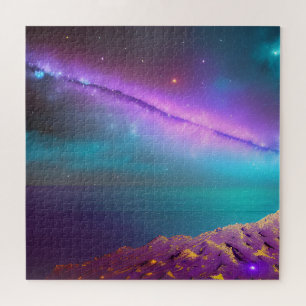 Puzzle Cometa púrpura cósmico vuela por el cielo sobre el