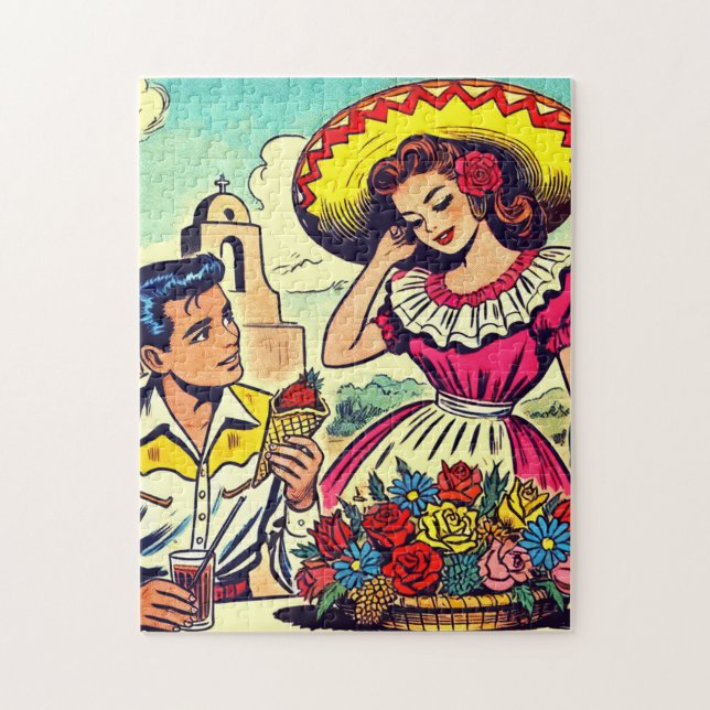 Puzzle Comic De Pareja De Amor Retro (Vertical)