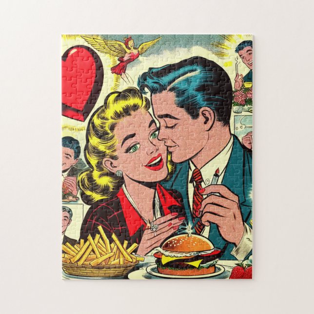 Puzzle Comics de parejas de amor retro (Vertical)