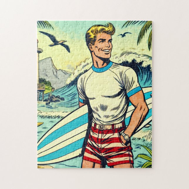 Puzzle Comics De Surf De Retro Beach (Vertical)