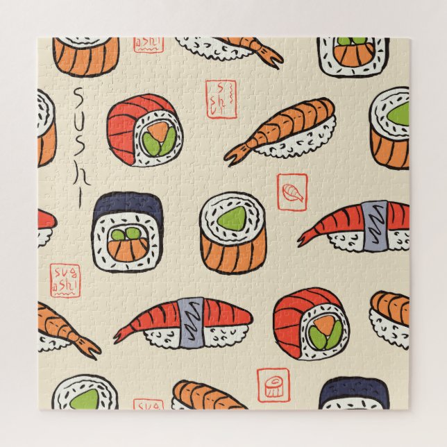 Puzzle Comida de sushi, diseño de patrones impecable. (Vertical)