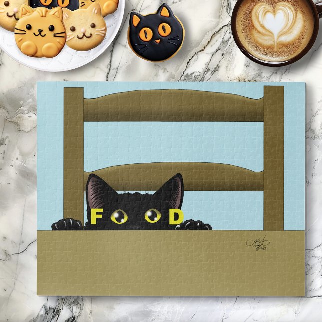 Puzzle Comida para gatos negros Gato hambriento divertido (Subido por el creador)