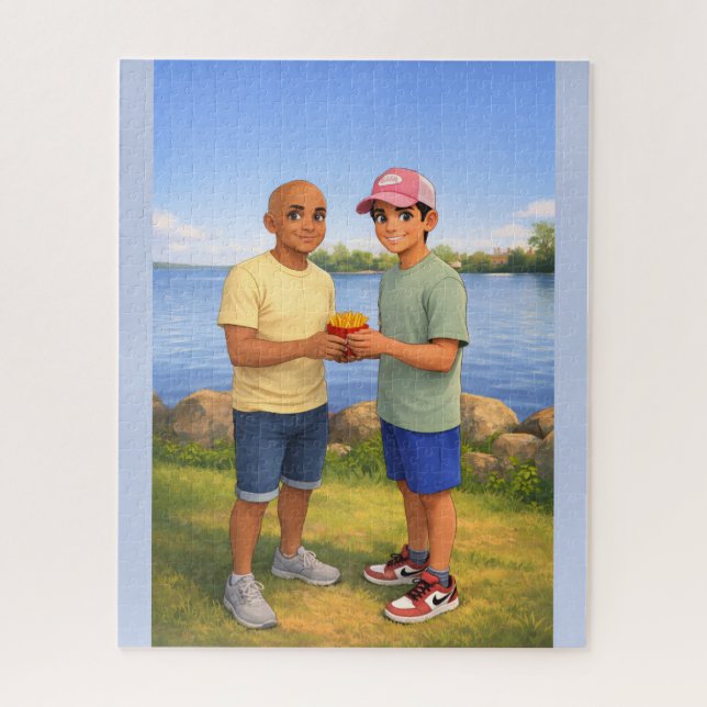 Puzzle Compartiendo papas fritas junto al lago (Vertical)
