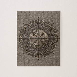 Puzzle Compás de Vegvisir - de Viking - cuero y oro beig