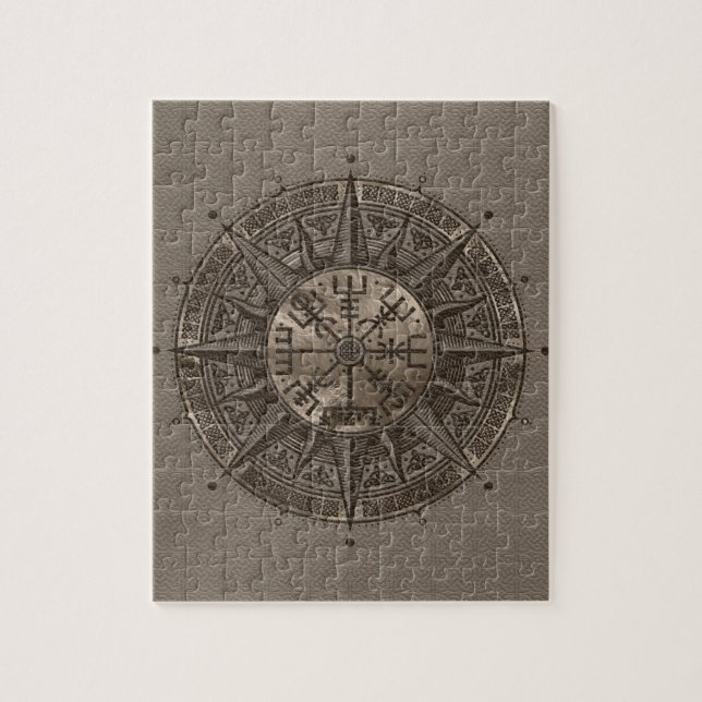 Puzzle Compás de Vegvisir - de Viking - cuero y oro beige (Vertical)
