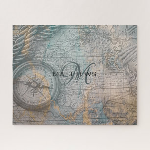Puzzle Compass de mapas de cosecha de monograma