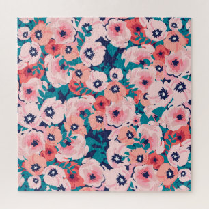 Puzzle Comprimido Floral de acuarela: Peonies de época.