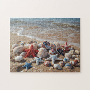 Puzzle Conchas marinas y estrellas de mar patrióticas en 
