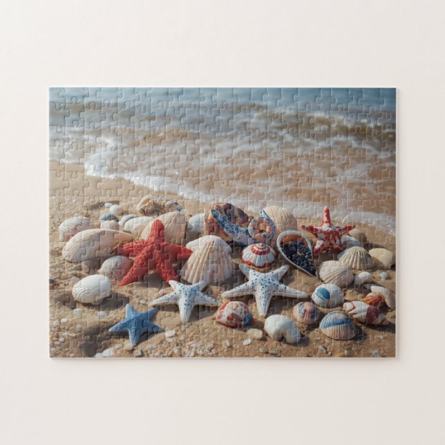 Puzzle Conchas marinas y estrellas de mar patrióticas en  (Horizontal)