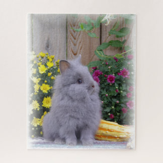Puzzle Conejito de Lionhead con las flores en a