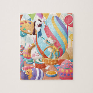Puzzle Conejito de Pascua adorable gato perro pintura hue