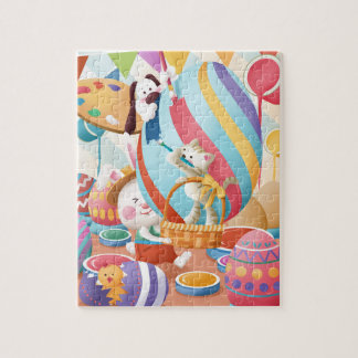 Puzzle Conejito de Pascua adorable gato perro pintura hue
