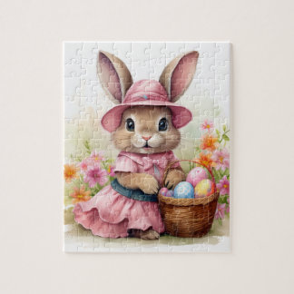 Puzzle Conejito de Pascua lindo con canasta de Pascua
