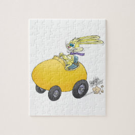 Puzzle ¡Conejito de pascua que conduce un huevo de