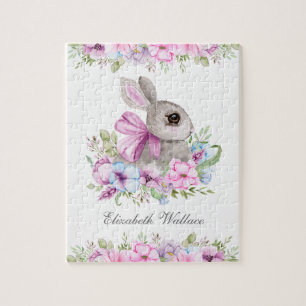 Puzzle Conejito Floral Rosa Purpura Dulce Nombre Niños