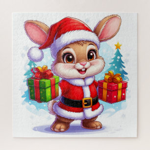 Puzzle Conejito Lindo con Traje de Santa Claus Sosteniend