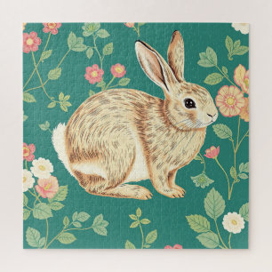 Puzzle Conejito Lindo Patrón Floral Teal