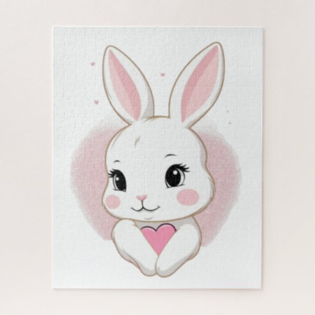 Puzzle Conejito Lindo Sosteniendo Corazón | Diseño Románt (Vertical)