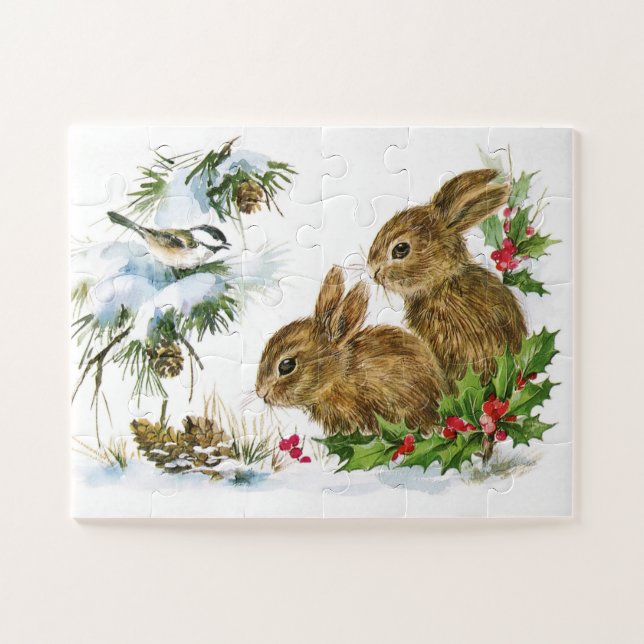 Puzzle Conejitos de Chickadee Navidad Xmas Acebo (Horizontal)