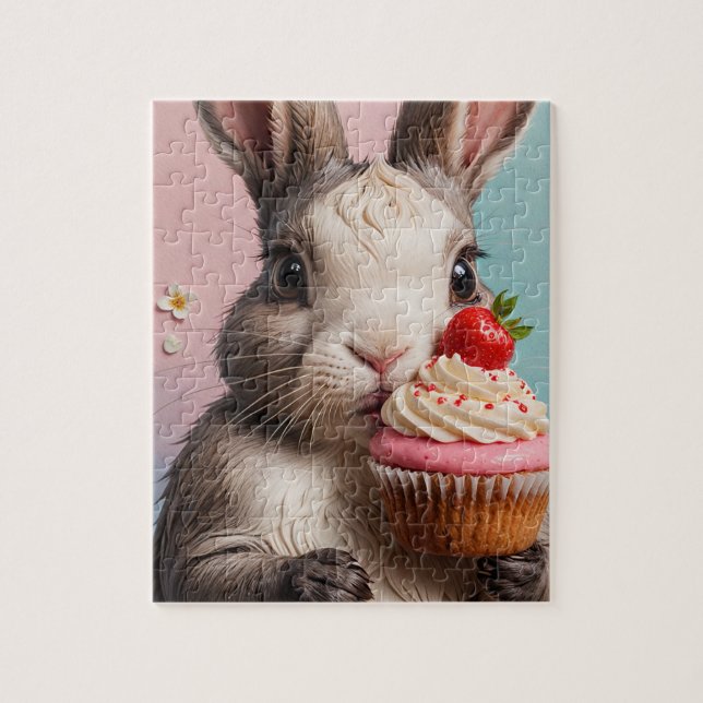 Puzzle Conejo Adorable Con Pastel (Vertical)