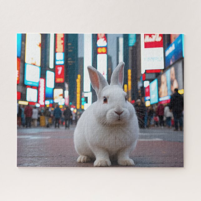 Puzzle Conejo blanco en Times Square (Horizontal)