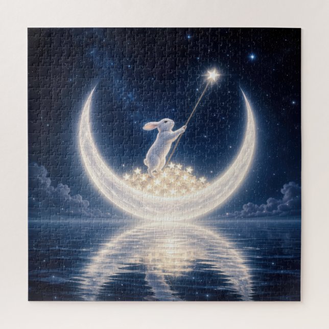 Puzzle Conejo Blanco Recopilando Estrellas (Vertical)