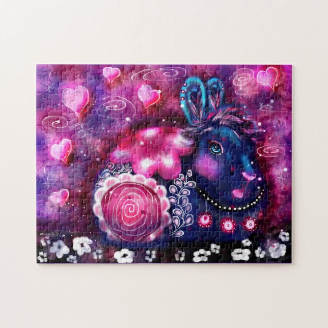 Puzzle Conejo caprichoso "Conejo de Glamour" morado rosad (Horizontal)