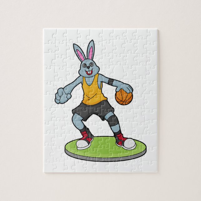 Puzzle Conejo como jugador de baloncesto con baloncesto (Vertical)