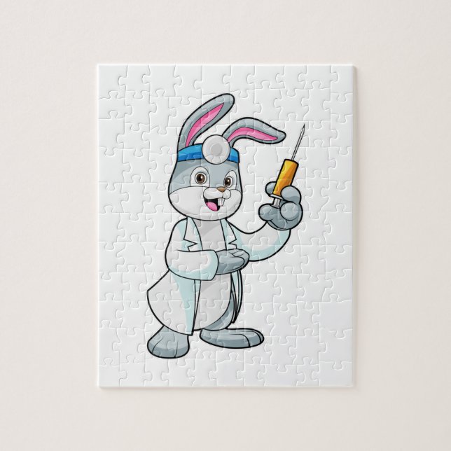 Puzzle Conejo como Médica en la vacunación con jeringas (Vertical)